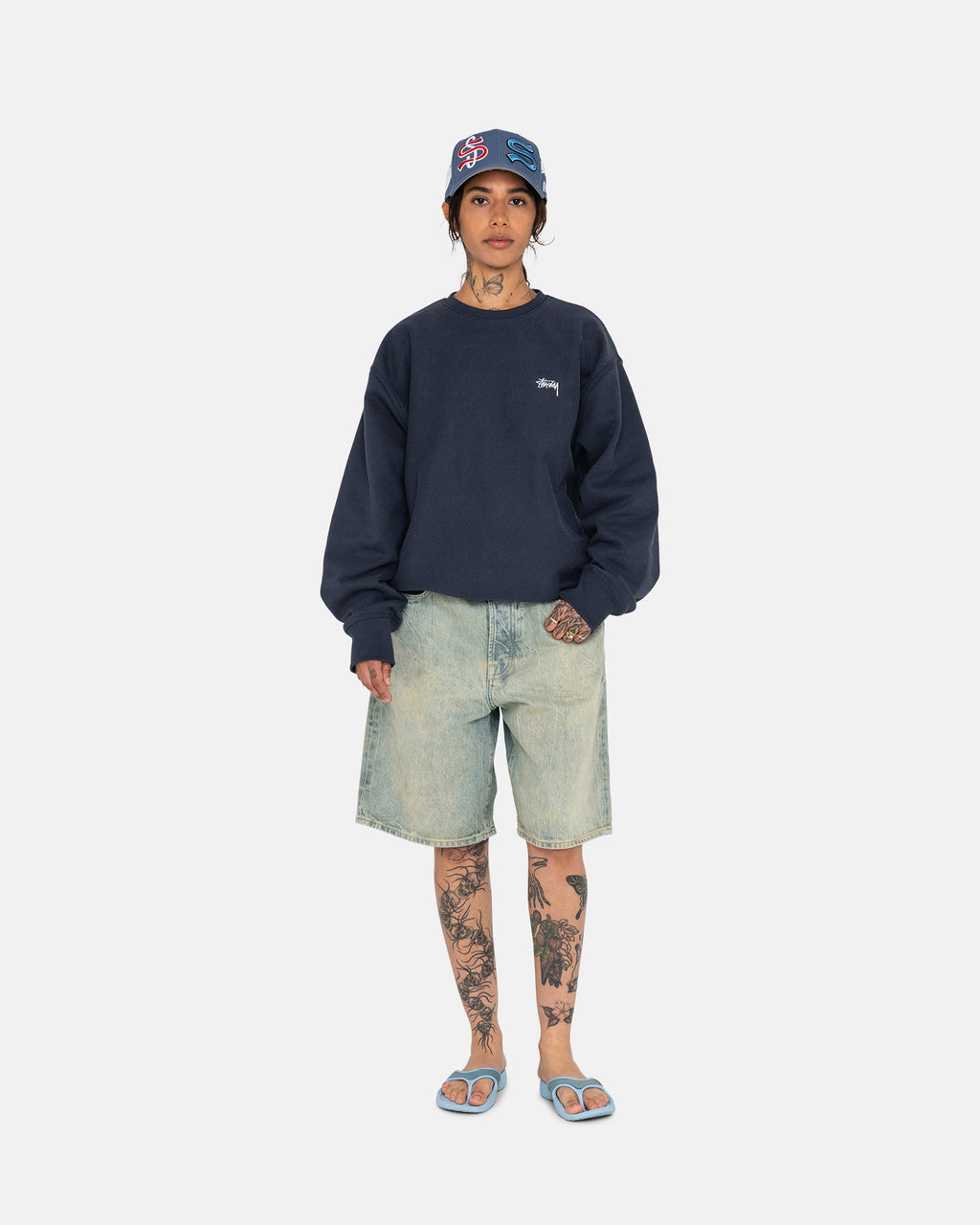 Sweat à Capuche Stussy Overdyed Stock Logo Bleu Marine | WOCZ-14758289