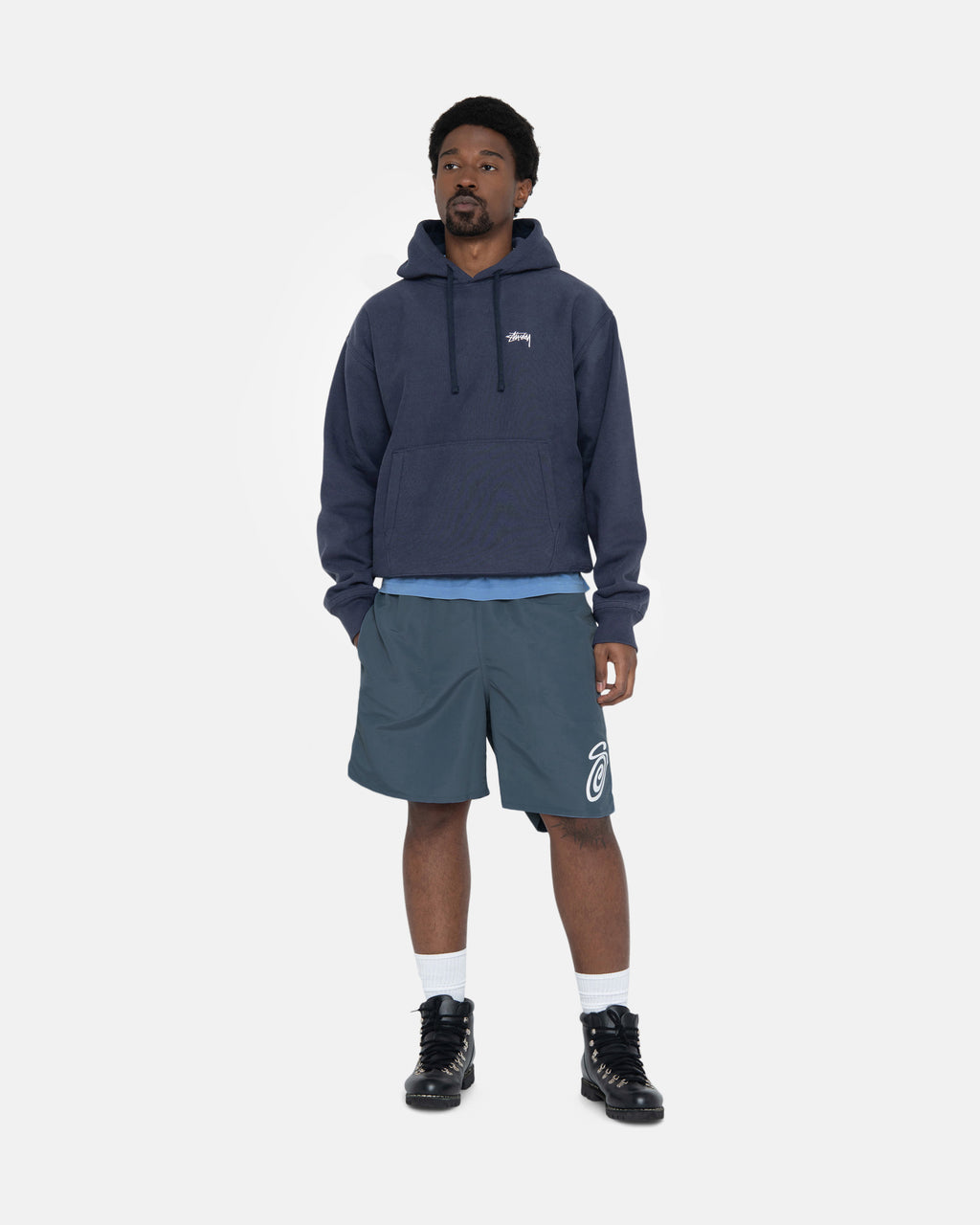 Sweat à Capuche Stussy Stock Logo Zip Bleu Marine | SCNA-81786467