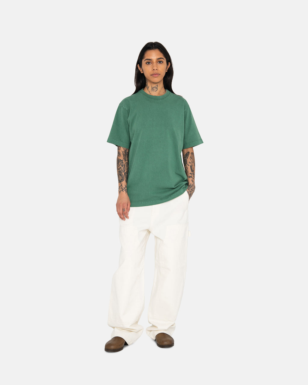 T Shirt Running Stussy Heavyweight Pigment Dyed Crew Vert | YPPP-57029434