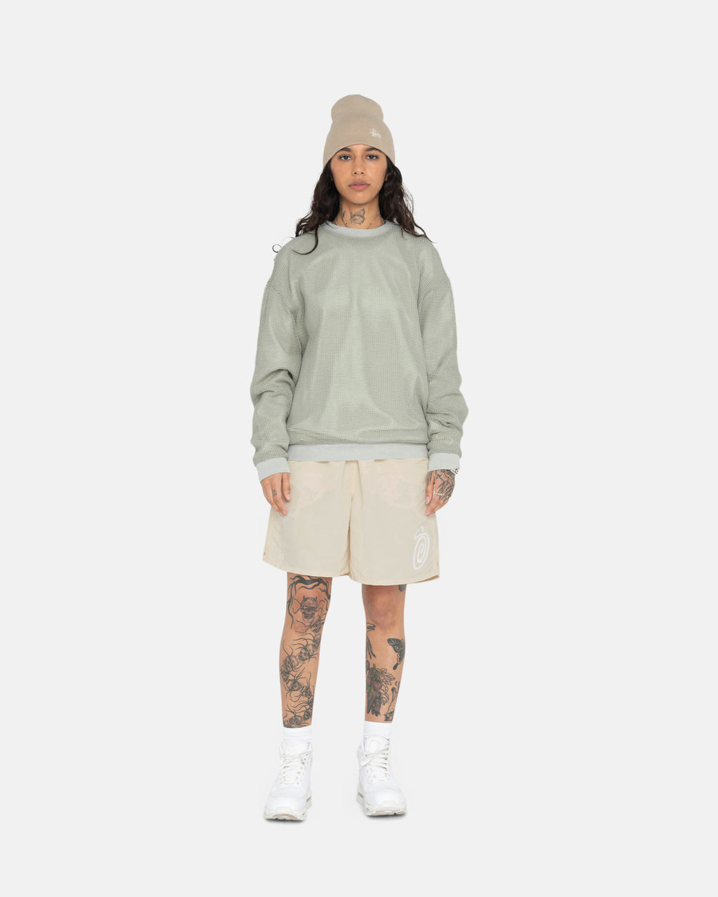 Chemises Stussy Coton Mesh Ls Crew Vert Olive | HJBV-07978215