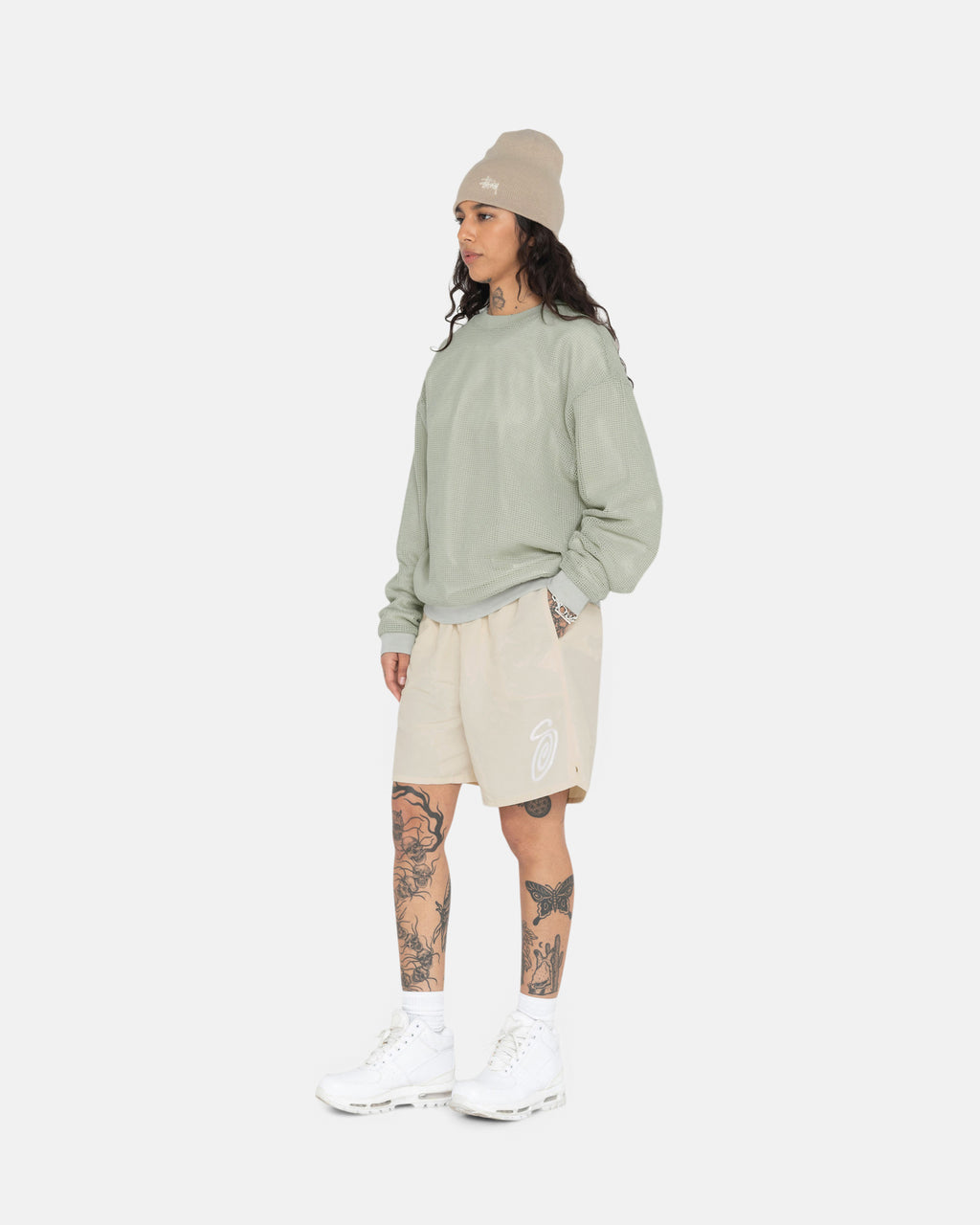 Chemises Stussy Coton Mesh Ls Crew Vert Olive | HJBV-07978215