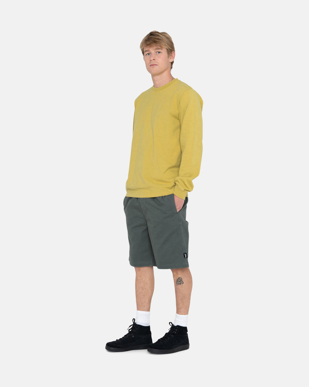 Chemises Stussy Heavyweight Pigment Dyed Ls Crew Jaune | KVCD-33402790